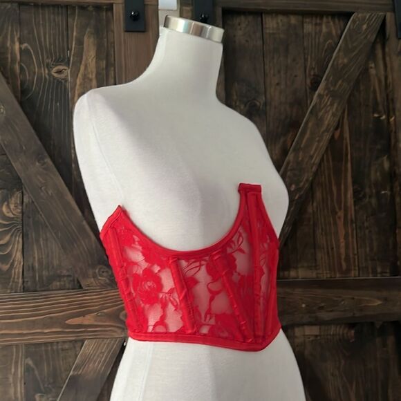 NWT Daisy corsets Lavish Red Sheer Lace Underwire Waist Cincher Corset - Picture 5 of 15